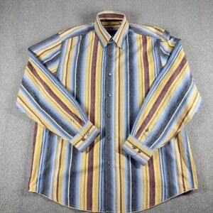 Tommy Bahama Denim Shirt Mens Large L Yellow Blue Red Striped Long Sleeve Button